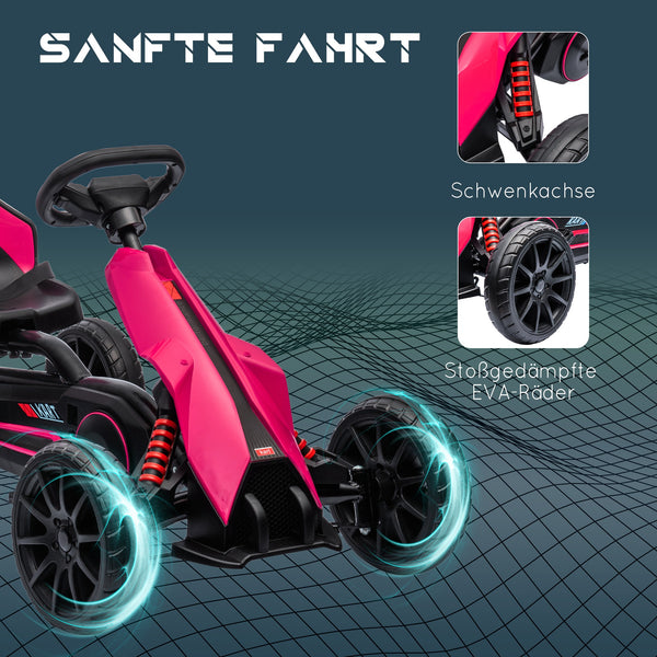 Go-Kart Tretfahrzeug mit Handbremse für Kinder 3-8 Jahre rosa
