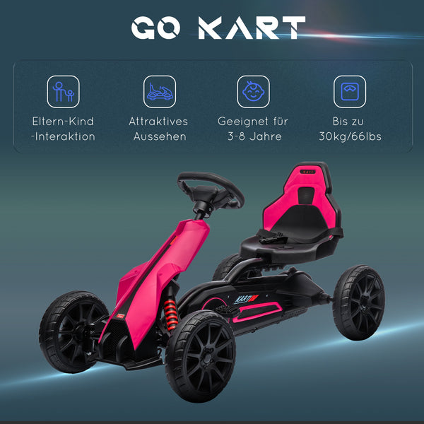 Go-Kart Tretfahrzeug mit Handbremse für Kinder 3-8 Jahre rosa
