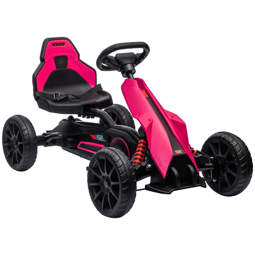 Go-Kart Tretfahrzeug mit Handbremse für Kinder 3-8 Jahre rosa