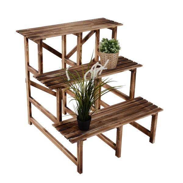 Pflanzentreppe Blumenregal Tannenholz 3 Stufen L80 x W80 x H80cm