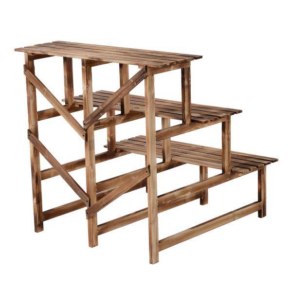 Pflanzentreppe Blumenregal Tannenholz 3 Stufen L80 x W80 x H80cm