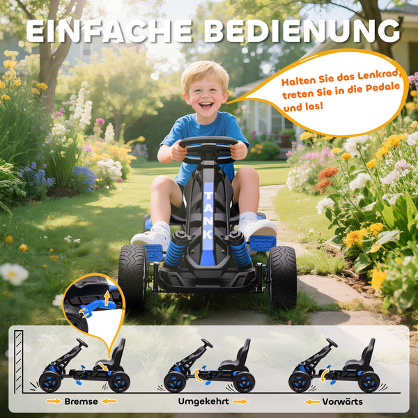 Gokart Tretauto mit Pedalen und Bremse für Kinder 3-6 Jahre blau