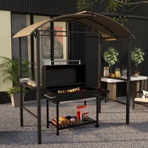 Grillpavillon mit Seitenablagen und Haken 1,1x2,3m Stahl khaki