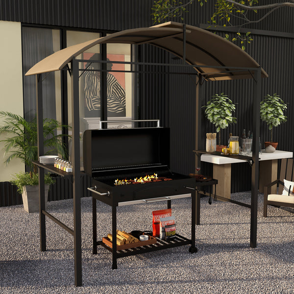 Grillpavillon mit Seitenablagen und Haken 1,1x2,3m Stahl khaki
