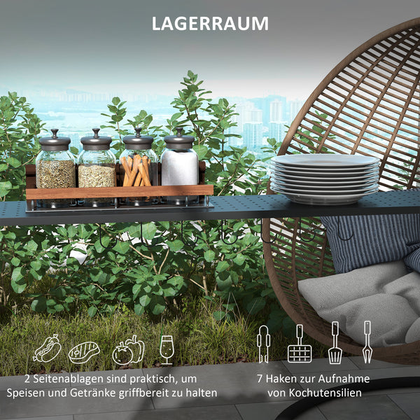 Grillpavillon mit Seitenablagen und Haken 1,1x2,3m Stahl khaki