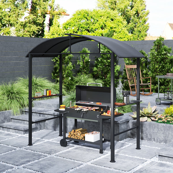 Grillpavillon mit Seitenablagen und Haken Stahl dunkelgrau