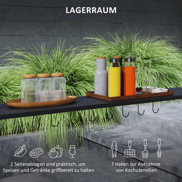 Grillpavillon mit Seitenablagen und Haken Stahl dunkelgrau