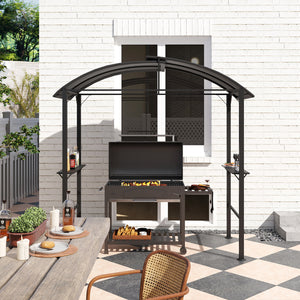 Grillpavillon mit Seitenablagen und Haken Stahl dunkelgrau