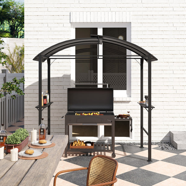 Grillpavillon mit Seitenablagen und Haken Stahl dunkelgrau
