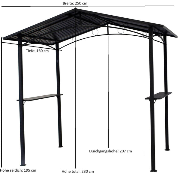 Gartenpavillon Toulouse 2,5x1,6m Stahl Dunkelgrau