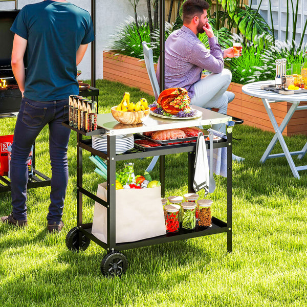 Grillwagen BBQ Servierwagen mit Arbeitsfläche und Rädern Edelstahl