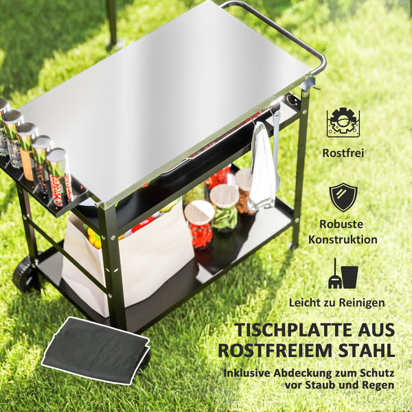 Grillwagen BBQ Servierwagen mit Arbeitsfläche und Rädern Edelstahl