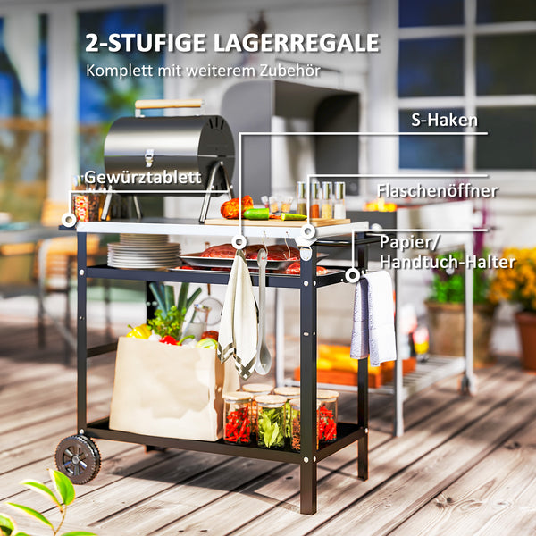 Grillwagen BBQ Servierwagen mit Arbeitsfläche und Rädern Edelstahl