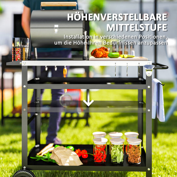 Grillwagen BBQ Servierwagen mit Arbeitsfläche und Rädern Edelstahl