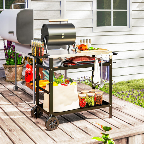 Grillwagen BBQ Servierwagen mit Arbeitsfläche und Rädern Edelstahl