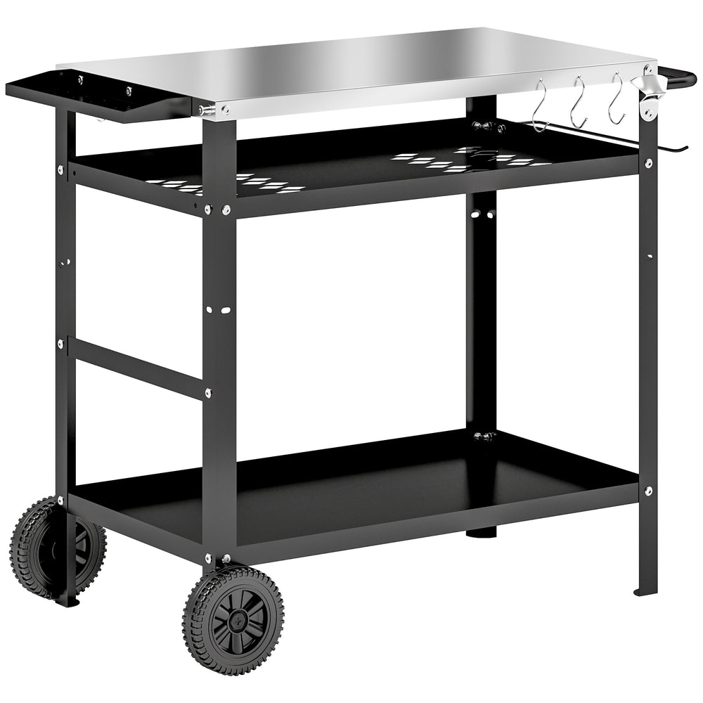 Grillwagen BBQ Servierwagen mit Arbeitsfläche und Rädern Edelstahl