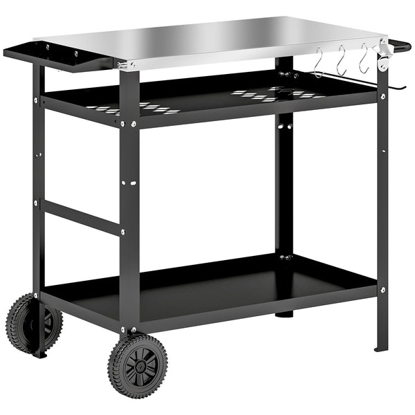 Grillwagen BBQ Servierwagen mit Arbeitsfläche und Rädern Edelstahl