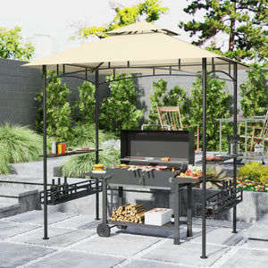 Grillzelt mit Ablagen und Haken für Garten oder Terrasse beige