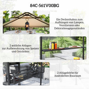 Grillzelt mit Ablagen und Haken für Garten oder Terrasse beige