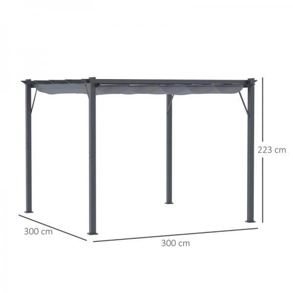 Pavillon Pergola mit Schiebedach Alu Grau 3 x 3 m