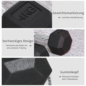 Gummihantel Hexagon-Kurzhanteln 2x 4kg schwarz