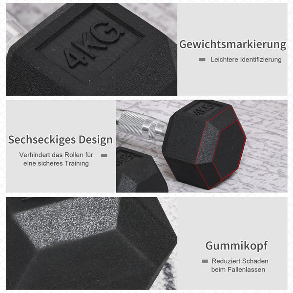 Gummihantel Hexagon-Kurzhanteln 2x 4kg schwarz