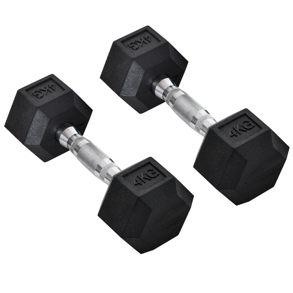 Rubber dumbbell hexagon dumbbells 2x 4kg black