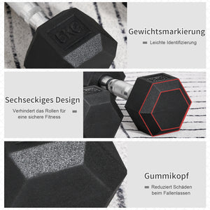 Gummihantel Hexagon-Kurzhanteln 2x 5kg schwarz