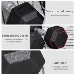 Gummihantel Hexagon-Kurzhanteln 2x 6kg schwarz