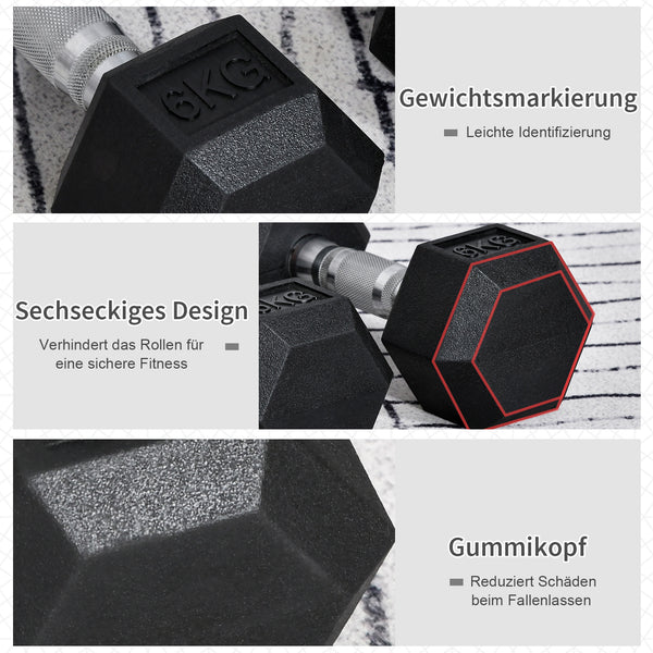 Gummihantel Hexagon-Kurzhanteln 2x 6kg schwarz