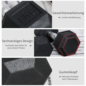 Gummihantel Hexagon-Kurzhanteln 2x 8kg schwarz