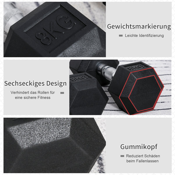Gummihantel Hexagon-Kurzhanteln 2x 8kg schwarz