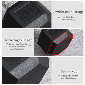Gummihanteln Hexagon 175kg für Krafttraining Schwarz
