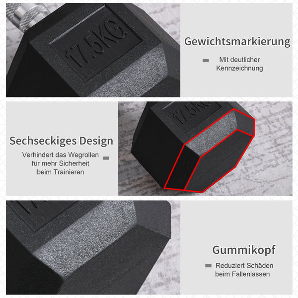 Gummihanteln Hexagon 175kg für Krafttraining Schwarz