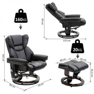 Relaxsessel mit Massagefunktion Fusshocker Massagesessel Liegefunktion Schwarz
