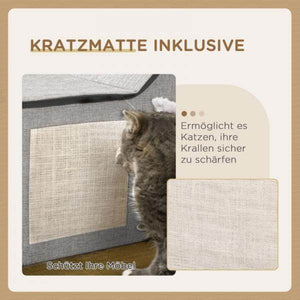 Katzenhaus mit Kratzfläche, inkl. Spielball, Katzenhöhle, Braun + Weiss + Beige