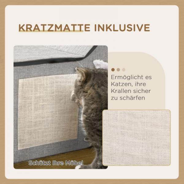 Katzenhaus mit Kratzfläche, inkl. Spielball, Katzenhöhle, Braun + Weiss + Beige