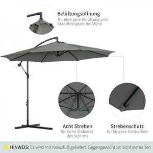 Ampelschirm mit Handkurbel 300cm Rund Stahl Grau