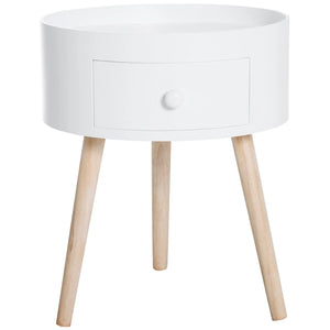Couchtisch rund Beistelltisch mit Schublade Holz Weiss