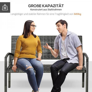 Gartenbank 2-Sitzer Rattanoptik mit Stahlrahmen grau