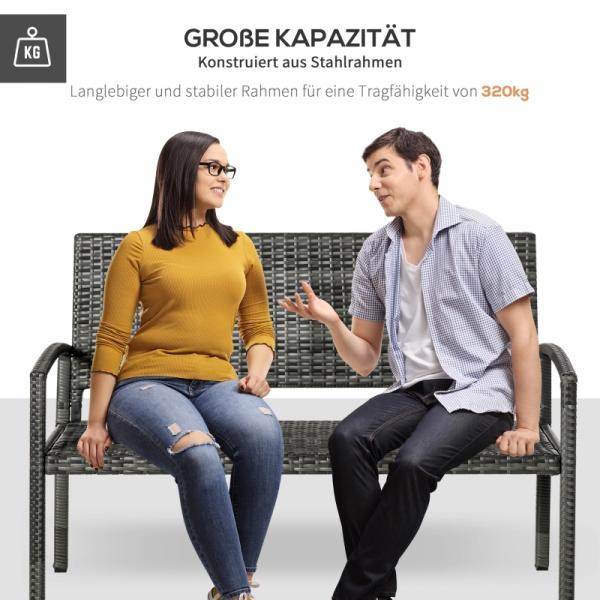 Gartenbank 2-Sitzer Rattanoptik mit Stahlrahmen grau