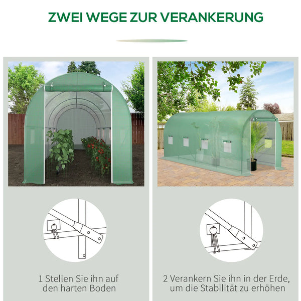 Gewächshaus 500x200x205cm Foliengewächshaus Tomatenhaus Tür mit Moskitonetz