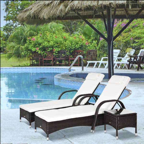 Sonnenliege Tisch 3er Set Gartenmöbel Polyrattan Braun