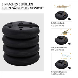 4 tlg. Pavillon Standfuss Gewicht Partyzelt Pavillongewicht befüllbar bis 5 kg HDPE-Kunststoff Schwarz Ø25 x 6 cm