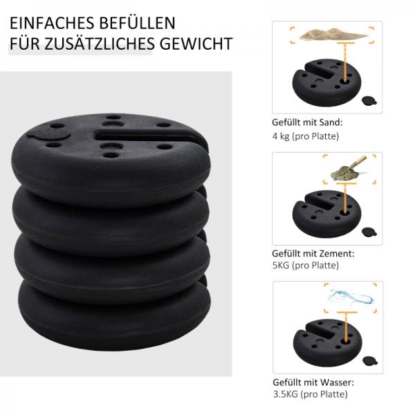 4 tlg. Pavillon Standfuss Gewicht Partyzelt Pavillongewicht befüllbar bis 5 kg HDPE-Kunststoff Schwarz Ø25 x 6 cm