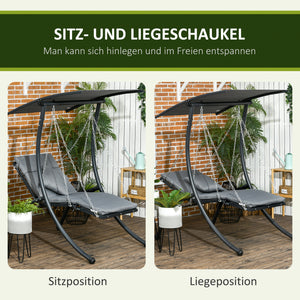Hängeliege mit verstellbarem Dach und Auflage dunkelgrau