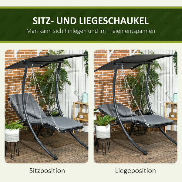 Hängeliege mit verstellbarem Dach und Auflage dunkelgrau