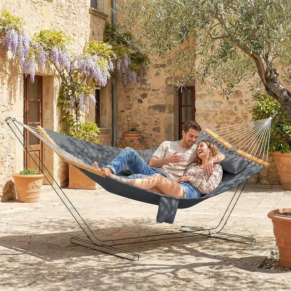Hängematte Outdoor mit Kopfstütze und Holzstäben 200x140cm