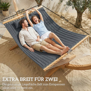 Hängematte Outdoor mit Kopfstütze und Holzstäben 200x140cm