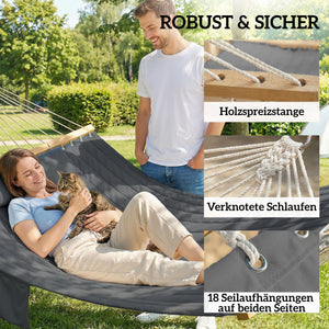 Hängematte Outdoor mit Kopfstütze und Holzstäben 200x140cm